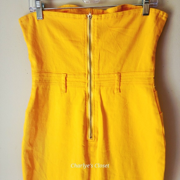 Yellow Denim Strapless Corset Midi Dress Sz. L | Y2K Stretch Denim Revival‎ - Picture 5 of 11